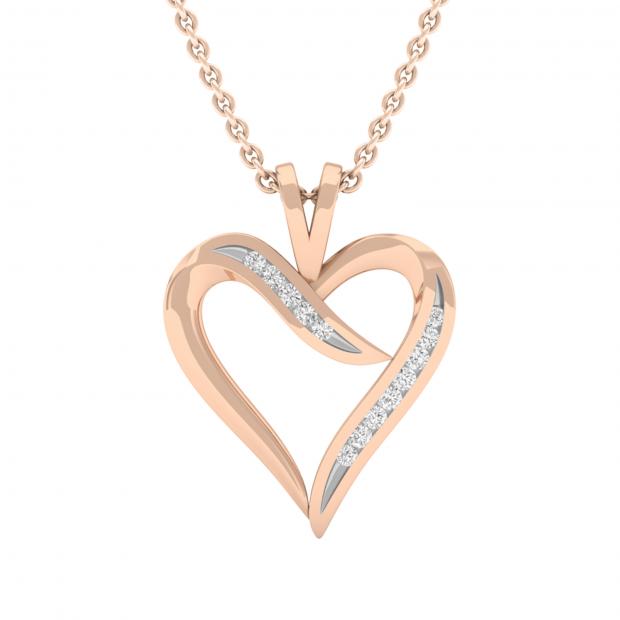 0.10 Carat (ctw) Round White Diamond Ladies Heart Shaped Ribbon Pendant 1/10 CT 18K Rose Gold