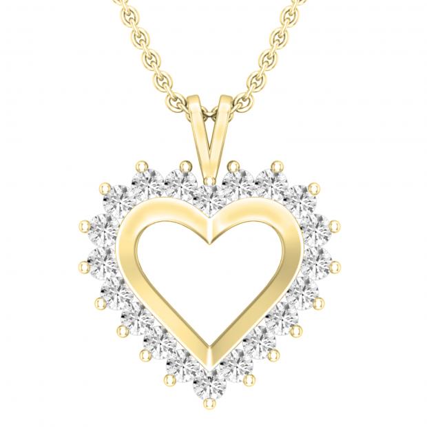 0.95 Carat (ctw) Round Diamond Ladies Heart Pendant 1 CT (Gold Chain Included) 10K Yellow Gold