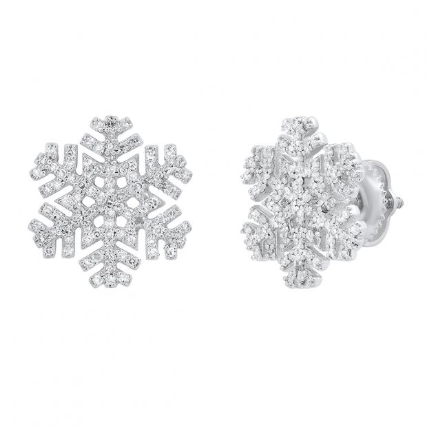 0.35 Carat (cttw) Round White Diamond Ladies Snowflake Snow Mark Stud Earrings 1/3 CT Sterling Silver
