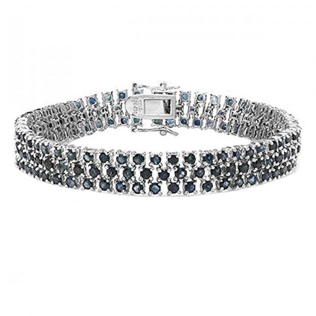 Round Blue Sapphire Tennis Bracelet Sterling Silver