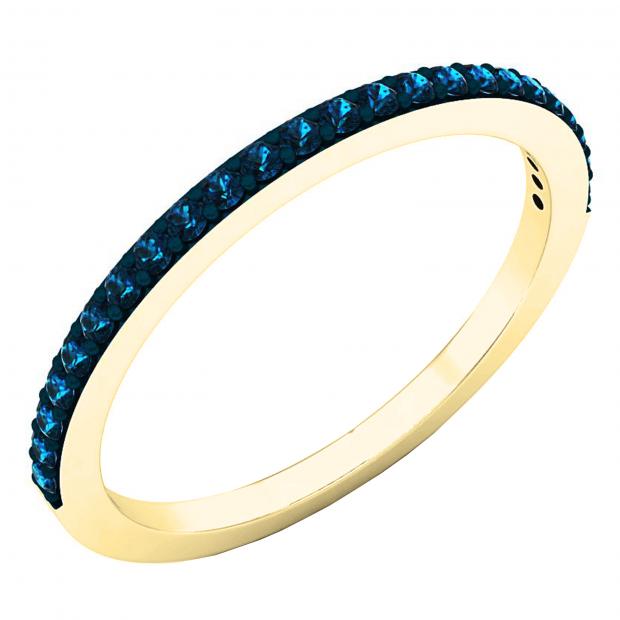 0.21 Carat (ctw) Round Blue Diamond Ladies Stackable Anniversary Wedding Band 1/4 CT 10K Yellow Gold