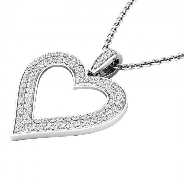 0.47 Carat (ctw) Round White Diamond Ladies Fashion Double Heart Pendant 1/2 CT 14K White Gold