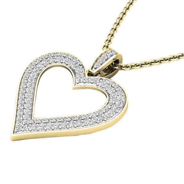 0.47 Carat (ctw) Round White Diamond Ladies Fashion Double Heart Pendant 1/2 CT 14K Yellow Gold