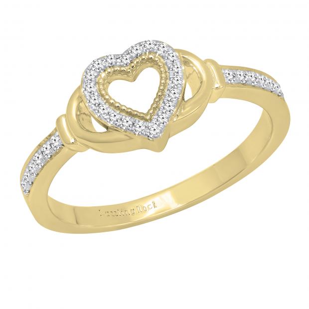 Round White Diamond Heart Framed Promise Ring for Women (0.15 ctw, Color I-J, Clarity I1-I2) 18K Yellow Gold