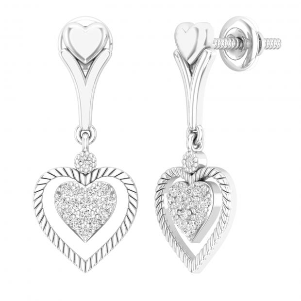 0.20 Carat (cttw) Round White Diamond Ladies Heart Shape Dangle Earrings 1/5 CT Sterling Silver