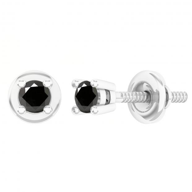 0.25 Carat (ctw) Round Black Diamond Ladies Solitaire Stud Earrings 1/4 CT 14K White Gold