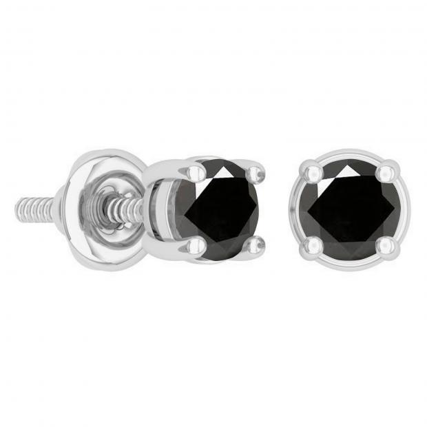 0.50 Carat (ctw) Round Black Diamond Ladies Solitaire Stud Earrings 1/2 CT 14K White Gold