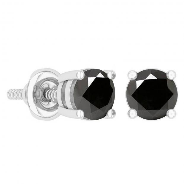 0.75 Carat (ctw) Round Black Diamond Ladies Solitaire Stud Earrings 3/4 CT 14K White Gold