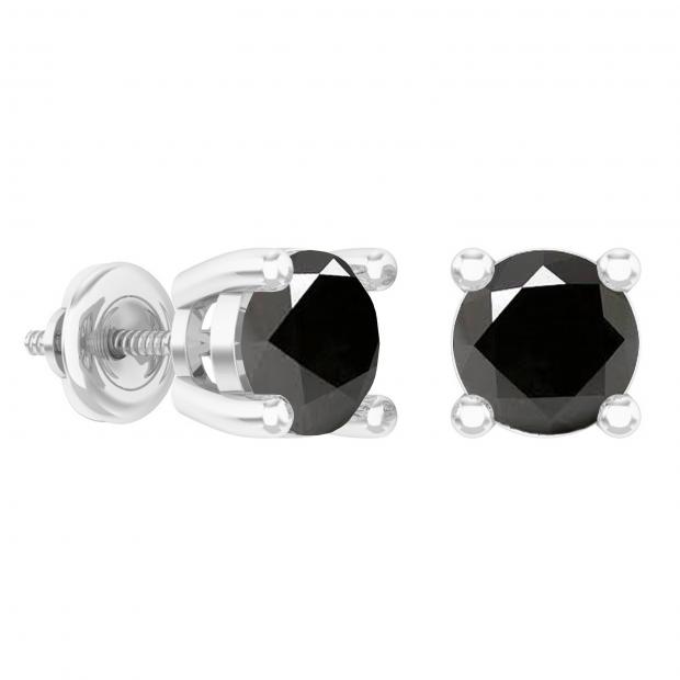 1.50 Carat (ctw) Round Black Diamond Ladies Solitaire Stud Earrings 1 1/2 CT 14K White Gold