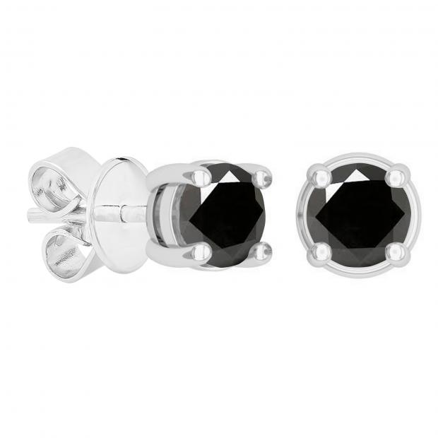 0.50 Carat (ctw) Round Black Diamond Ladies Solitaire Stud Earrings 1/2 CT 14K White Gold