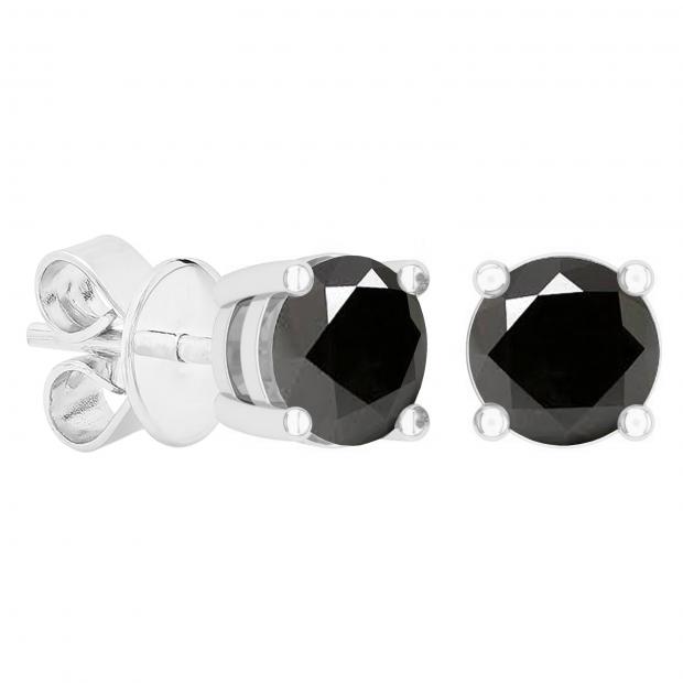 0.75 Carat (ctw) Round Black Diamond Ladies Solitaire Stud Earrings 3/4 CT 14K White Gold