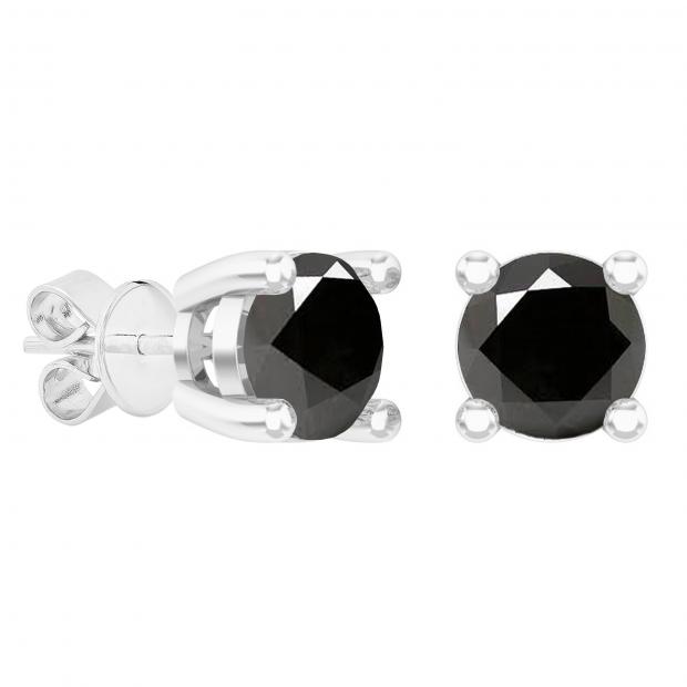 1.50 Carat (ctw) Round Black Diamond Ladies Solitaire Stud Earrings 1 1/2 CT 14K White Gold