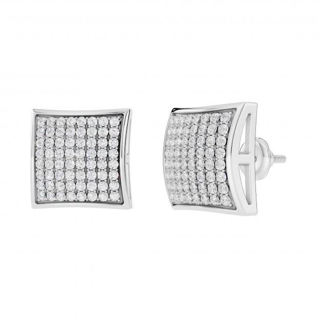 0.75 Carat (ctw) Round Diamond Mens Hip Hop Stud Earrings 3/4 CT Platinum plated Sterling Silver