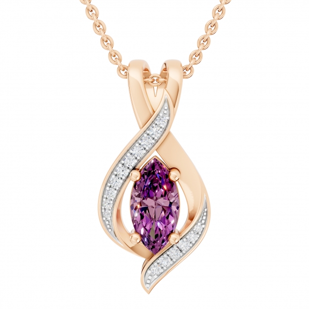 10X5 MM Marquise Amethyst & Round White Diamond Ladies Infinity Pendant 18K Rose Gold