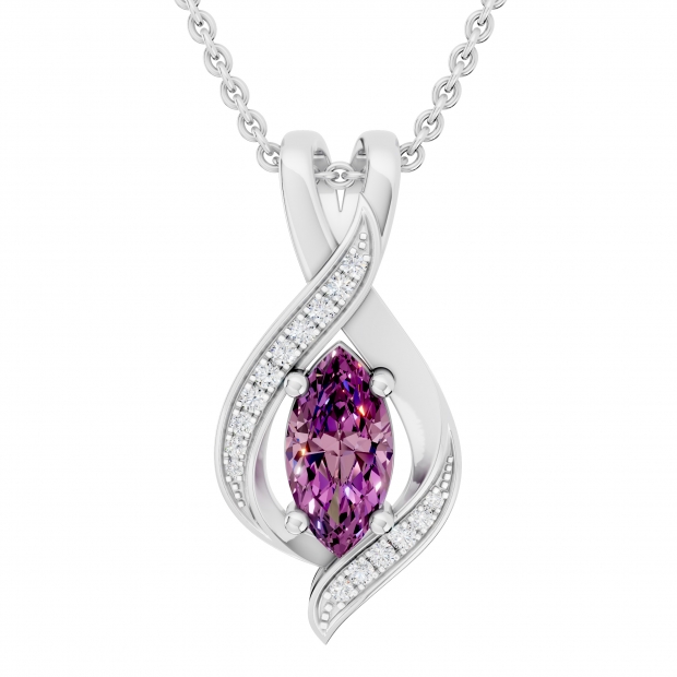 10X5 MM Marquise Amethyst & Round White Diamond Ladies Infinity Pendant Sterling Silver