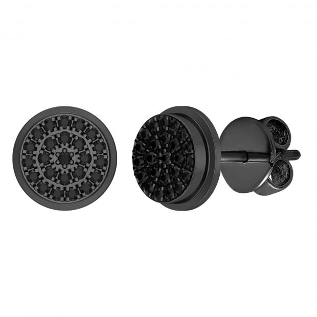 0.10 Carat (ctw) Round Black Diamond Hip Hop Mens Stud Earring 1/10 CT Black Plated 14K White Gold