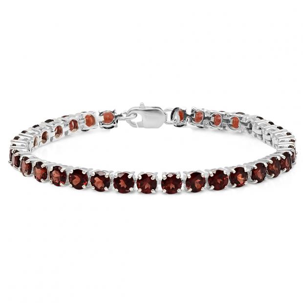21.00 Carat (ctw) Round Garnet Ladies Elegant and Affordable Classic Tennis Bracelet Sterling Silver