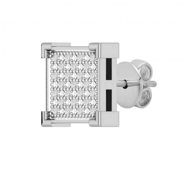 0.05 Carat (ctw) Round White Diamond Square Iced Shape Mens Hip Hop Stud Earring (Only 1 Pc) Sterling Silver
