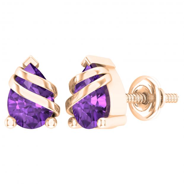 7X5 MM Each Pear Amethyst Ladies Swirl Teardrop Stud Earrings 10K Rose Gold