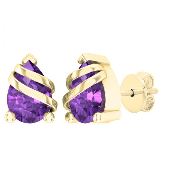 7X5 MM Each Pear Amethyst Ladies Swirl Teardrop Stud Earrings 14K Yellow Gold