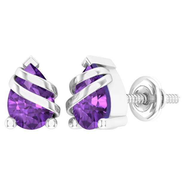 7X5 MM Each Pear Amethyst Ladies Swirl Teardrop Stud Earrings Sterling Silver