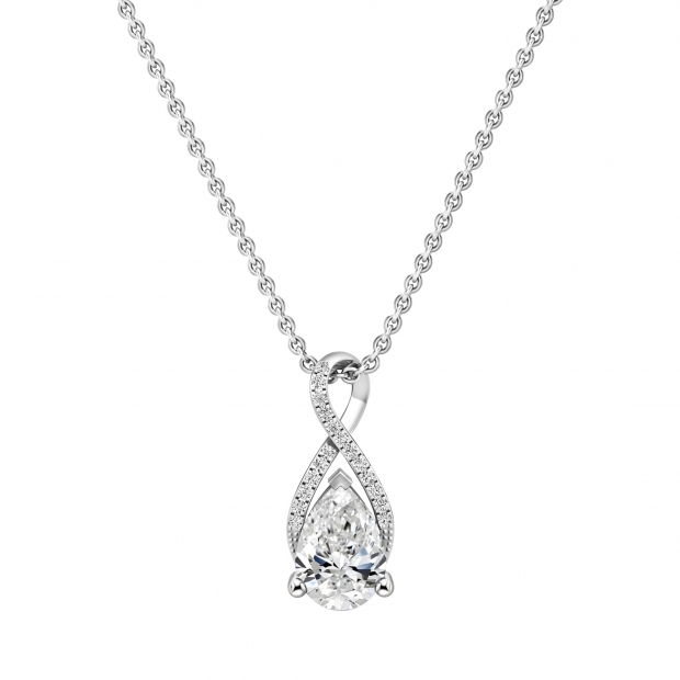 925 Sterling Silver Infinity Teardrop Pendant with 18 inch Silver Chain,1.80 cttw Pear & Round Cubic Zironia