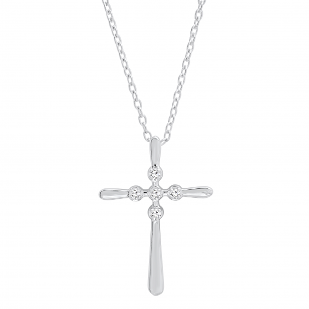 0.07 Carat (ctw) Round White Diamond Ladies Cross Pendant 1/10 CT 10K White Gold