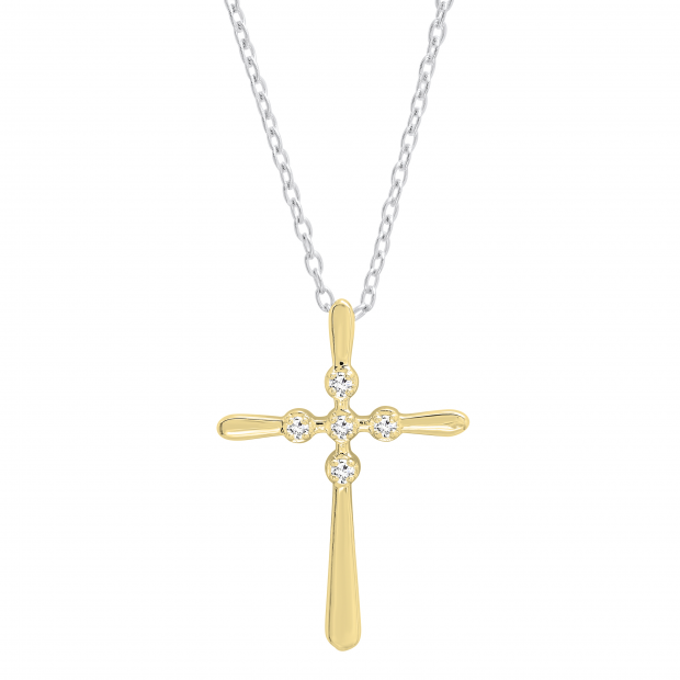 0.07 Carat (ctw) Round White Diamond Ladies Cross Pendant 1/10 CT 18K Yellow Gold
