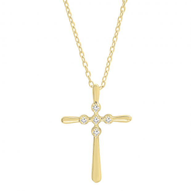 0.07 Carat (ctw) Round White Diamond Ladies Cross Pendant 1/10 CT 10K Yellow Gold