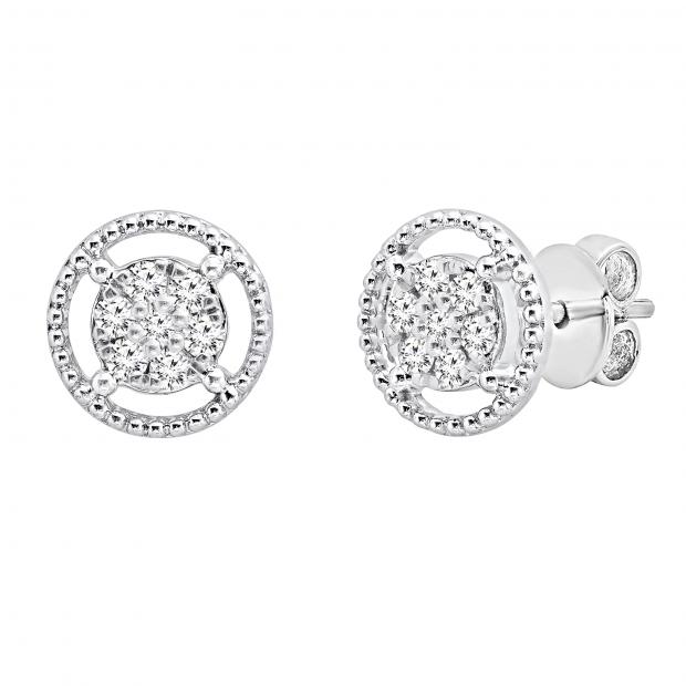 0.10 Carat (ctw) Round White Diamond Ladies Flower Cluster Stud Earring 1/10 CT Sterling Silver