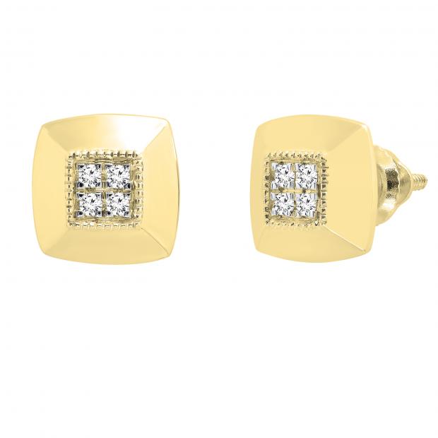 0.10 Carat (ctw) Round White Diamond Square Ladies Stud Earring 1/10 CT 10K Yellow Gold