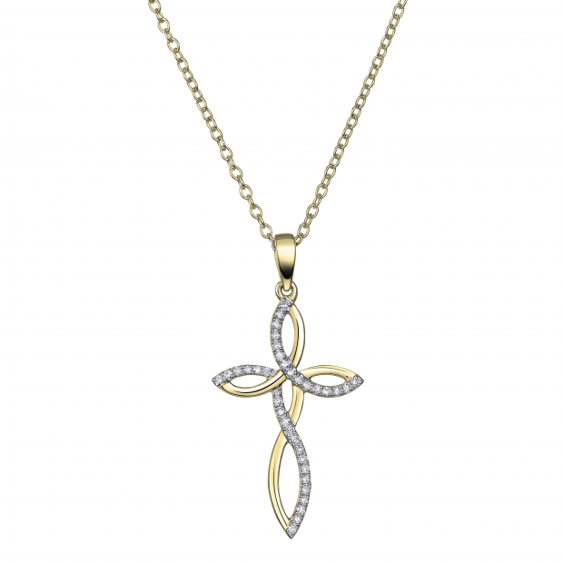 0.15 Carat (ctw) Round White Diamond Ladies Twist Cross Pendant 14K Yellow Gold