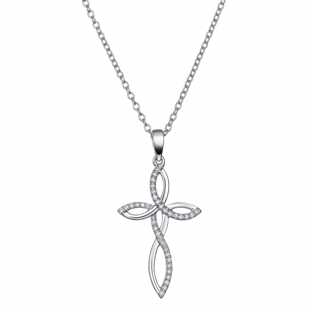 0.15 Carat (ctw) Round White Diamond Ladies Twist Cross Pendant Sterling Silver
