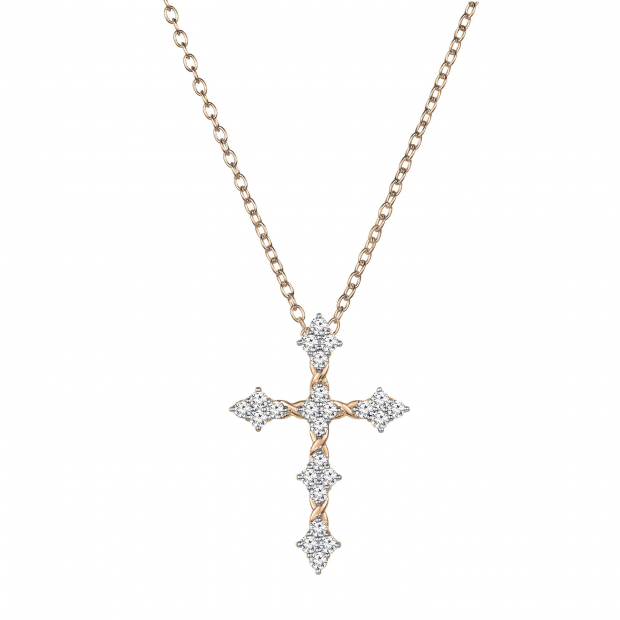 0.45 Carat (ctw) Round White Diamond Ladies Vintage Style Cross Pendant 1/2 CT 10K Rose Gold