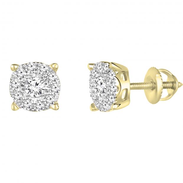 0.25 Carat (ctw) Round White Diamond Ladies Stud Earrings 1/4 CT 18K Yellow Gold