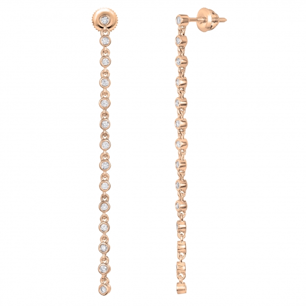 0.30 Carat (ctw) Round White Diamond Ladies Linear Bar Drop Stud Earrings 18K Rose Gold