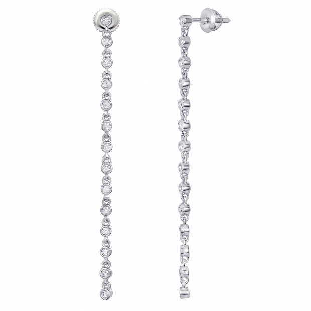 0.30 Carat (ctw) Round White Diamond Ladies Linear Bar Drop Stud Earrings Sterling Silver