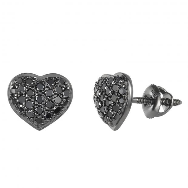 0.40 Carat (ctw) Round Black Diamond Ladies Heart Cluster Stud Earrings Black Plated 10K White Gold