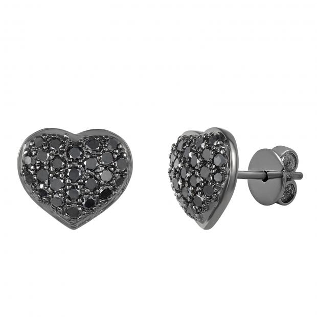 0.40 Carat (ctw) Round Black Diamond Ladies Heart Cluster Stud Earrings Black Plated 18K White Gold