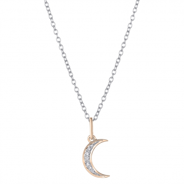 0.06 Carat (Ctw) Round White Diamond Ladies Crescent Moon Pendant 18K Rose Gold