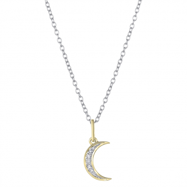 0.06 Carat (Ctw) Round White Diamond Ladies Crescent Moon Pendant 18K Yellow Gold