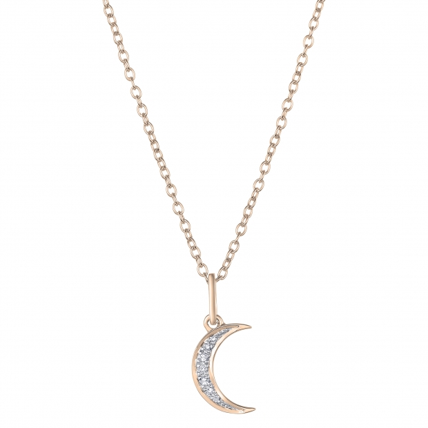 0.06 Carat (Ctw) Round White Diamond Ladies Crescent Moon Pendant 18K Rose Gold