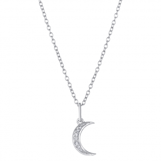 0.06 Carat (Ctw) Round White Diamond Ladies Crescent Moon Pendant Sterling Silver