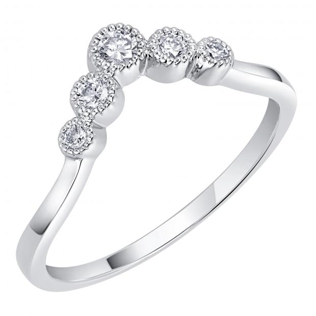 0.20 Carat (Ctw) Round White Diamond Ladies 5 Stone Anniversary Chevron Ring 1/5 CT 10K White Gold