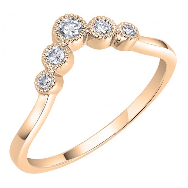 0.20 Carat (Ctw) Round White Diamond Ladies 5 Stone Anniversary Chevron Ring 1/5 CT 18K Rose Gold