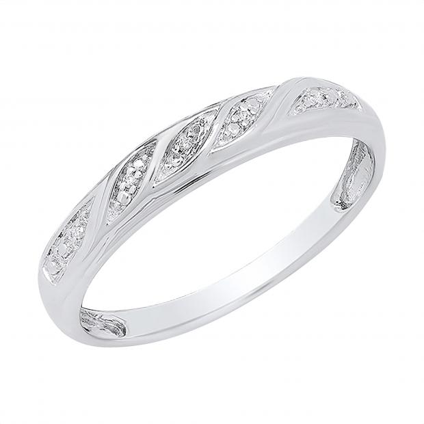 Round White Diamond Swirl Style Wedding Band for Women in 10K Rose Gold