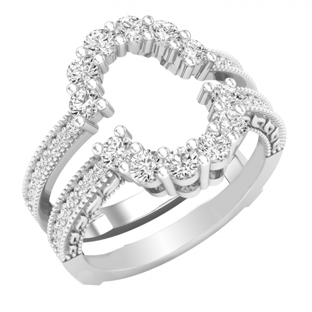 0.85 Carat (ctw) Round White Diamond Ladies Enhancer Guard Double Wedding Ring Sterling Silver