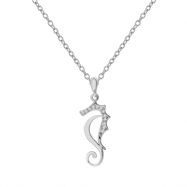 0.05 Carat (Ctw) Round White Diamond Ladies Seahorse Pendant 10K White Gold