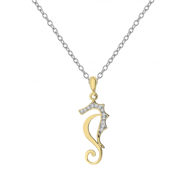 0.05 Carat (Ctw) Round White Diamond Ladies Seahorse Pendant 14K Yellow Gold