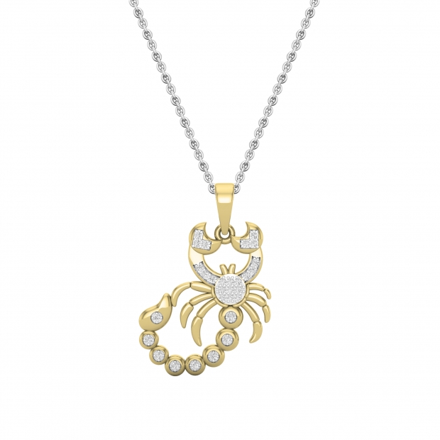 0.10 Carat (ctw) Round White Diamond Mens Scorpion Charm Pendant 1/10 CT 14K Yellow Gold